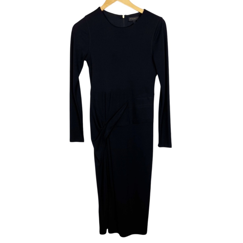 Donna Karan Vintage Black Midi Length Dress Long Sleeve Gathered Size 4